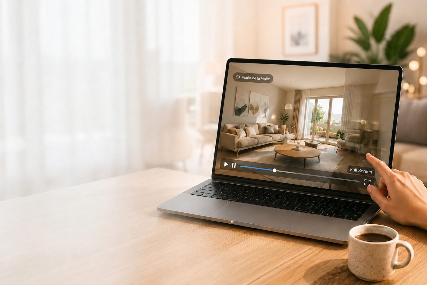 Visite vidéo d'un logement en 360° sur un ordinateur portable